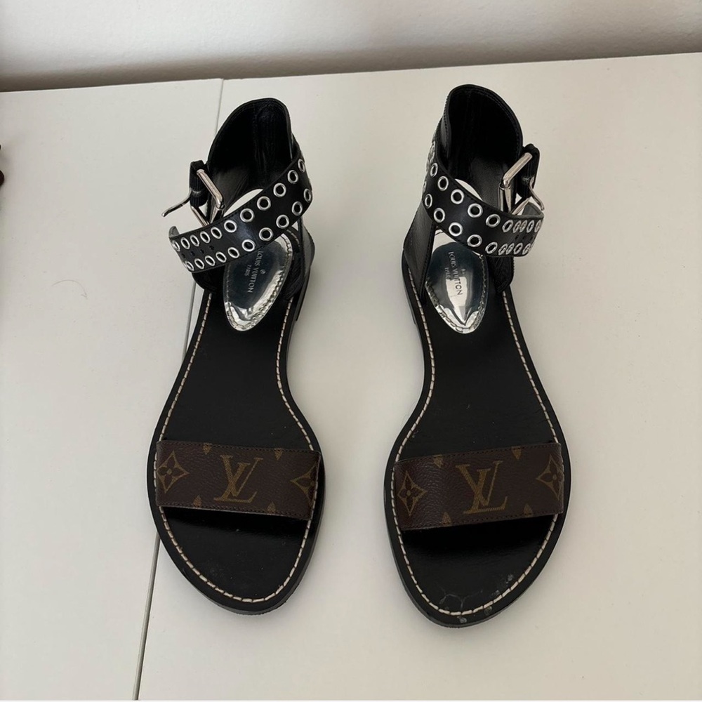 Louis Vuitton Black and Brown Sandals with Monogram